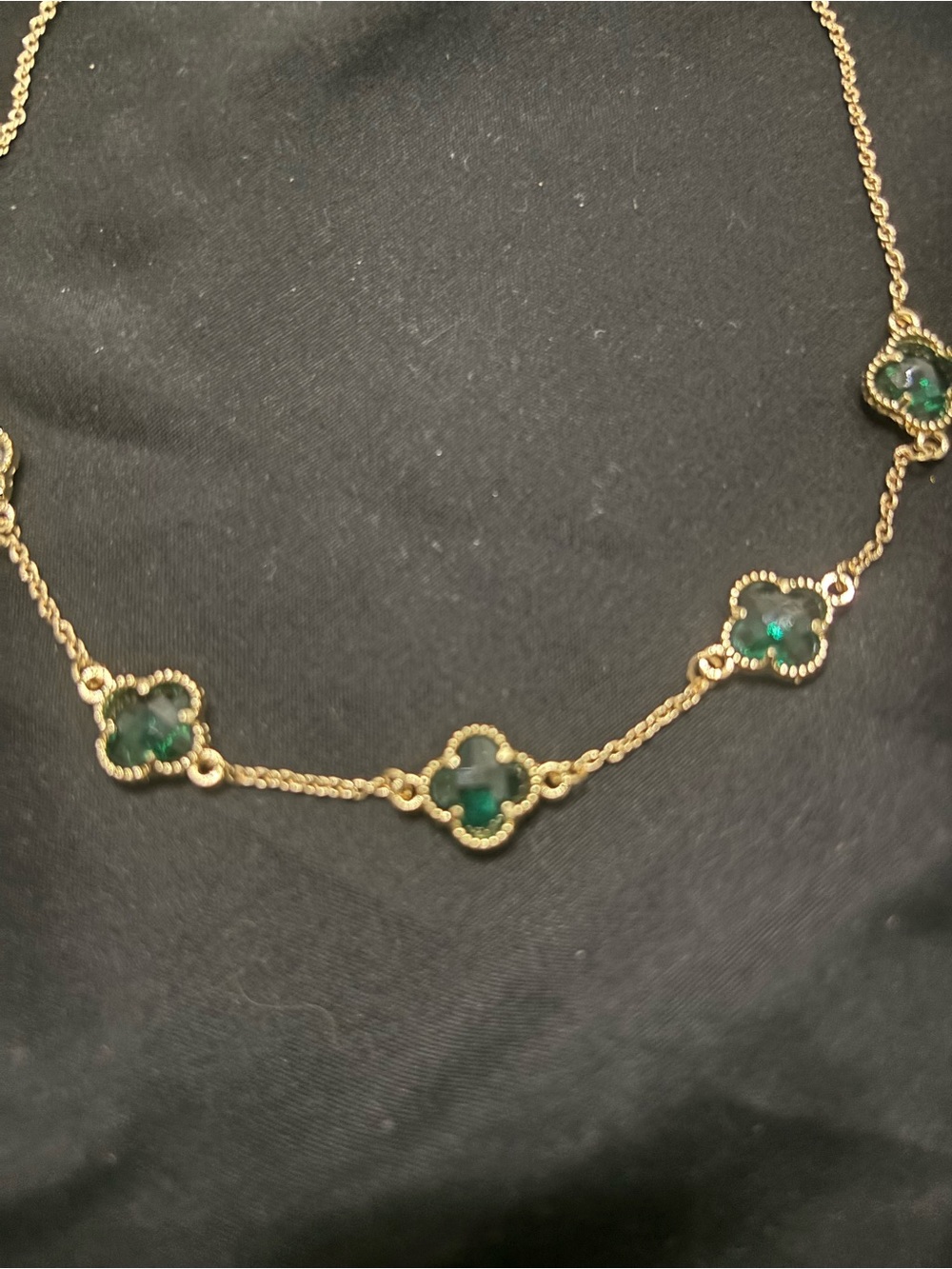 Gold-Tone Necklace with Green Clover Accents